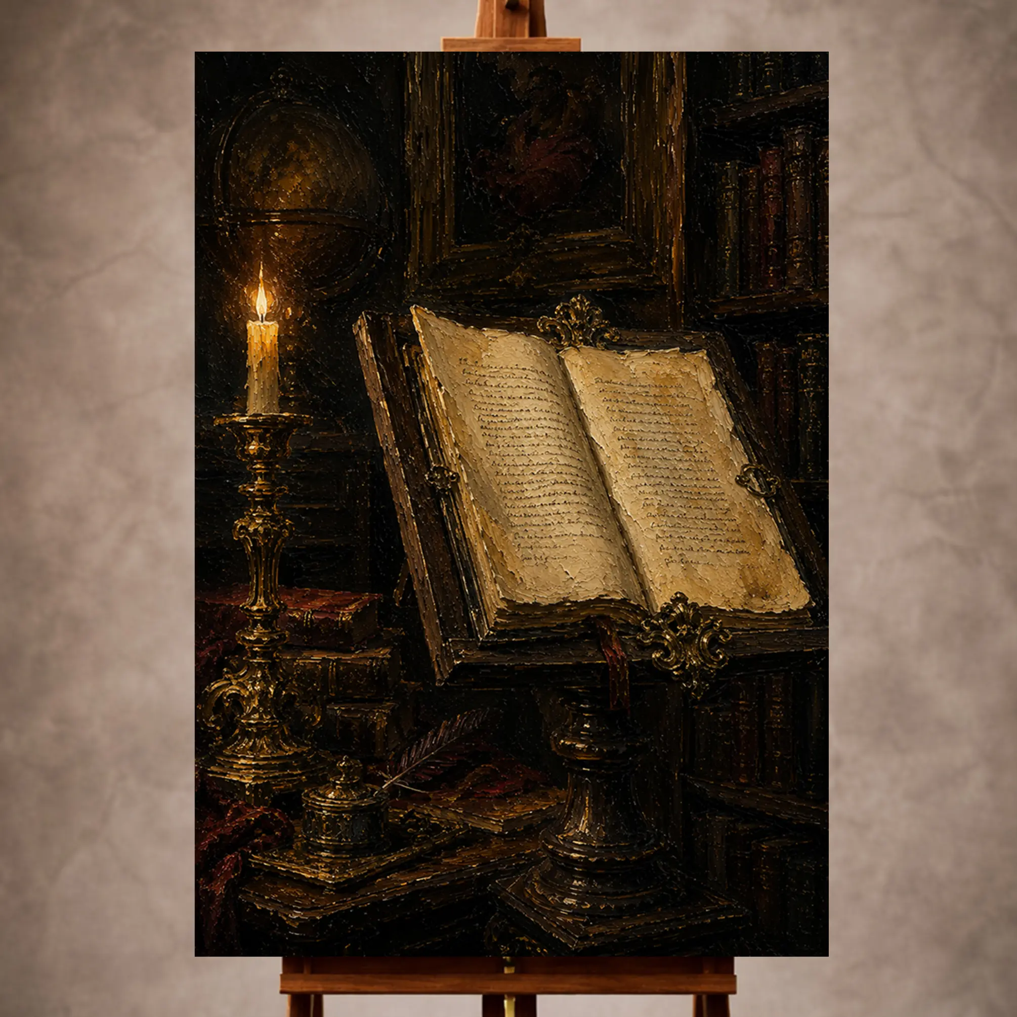 curatora-20260720-7560bdddb4154278 Candlelit Manuscript Dark Academia Office Art Canvas Print - Image 1