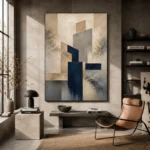 Warm Neutral Geometric Abstract Office Wall Art Canvas Print - Image 3