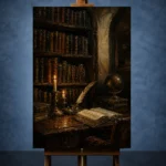 Moody Library Alcove Dark Academia Office Art Canvas Print - Image 2