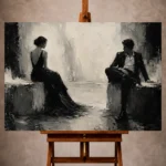 Quiet Dual Figure Monochrome Wall Art Canvas Print