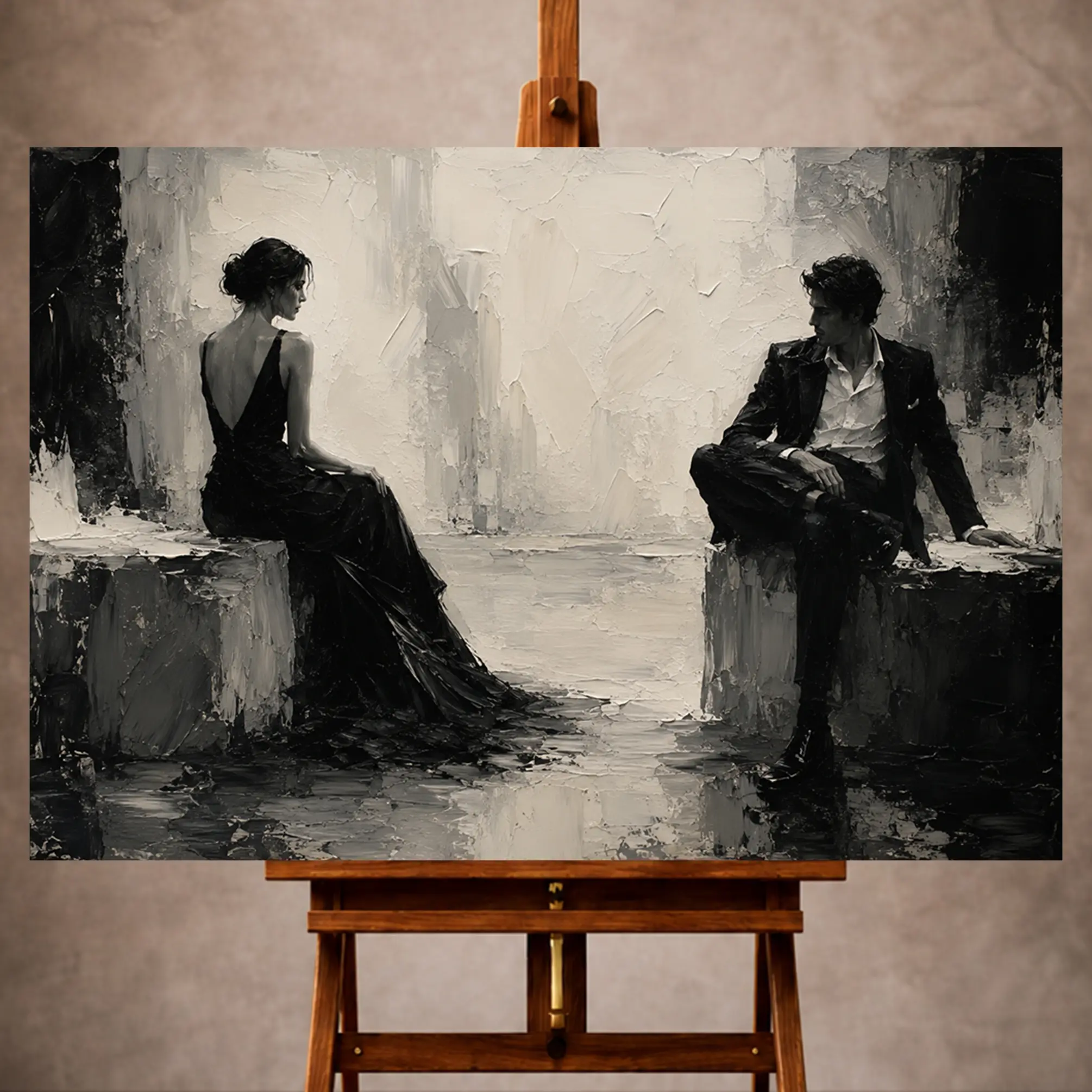 curatora-20260721-ea889337a8684320 Quiet Dual Figure Monochrome Wall Art Canvas Print - Image 1