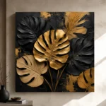 Golden Monstera Botanical Black & Gold Wall Art Canvas Print - Image 10
