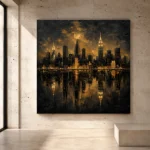 Reflected Skyline Black & Gold Wall Art Canvas Print - Image 3