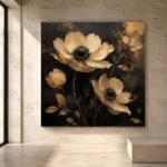 Golden Anemone Botanical Black & Gold Wall Art Canvas Print - Image 3