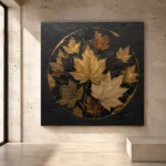 Golden Maple Leaves Botanical Black & Gold Wall Art Canvas Print - Image 3