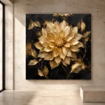 Golden Dahlia Botanical Black & Gold Wall Art Canvas Print - Image 3