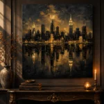 Reflected Skyline Black & Gold Wall Art Canvas Print - Image 4