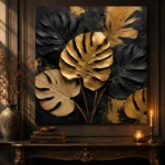 Golden Monstera Botanical Black & Gold Wall Art Canvas Print - Image 4