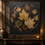 Golden Maple Leaves Botanical Black & Gold Wall Art Canvas Print - Image 4