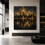 Reflected Skyline Black & Gold Wall Art Canvas Print - Image 5