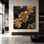 Golden Monstera Botanical Black & Gold Wall Art Canvas Print - Image 5