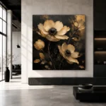 Golden Anemone Botanical Black & Gold Wall Art Canvas Print - Image 5