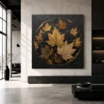Golden Maple Leaves Botanical Black & Gold Wall Art Canvas Print - Image 5