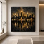 Reflected Skyline Black & Gold Wall Art Canvas Print - Image 6
