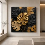 Golden Monstera Botanical Black & Gold Wall Art Canvas Print - Image 6