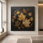 Golden Maple Leaves Botanical Black & Gold Wall Art Canvas Print - Image 6