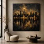 Reflected Skyline Black & Gold Wall Art Canvas Print - Image 7