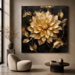 Golden Dahlia Botanical Black & Gold Wall Art Canvas Print - Image 5