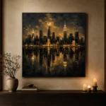 Reflected Skyline Black & Gold Wall Art Canvas Print - Image 8