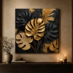 Golden Monstera Botanical Black & Gold Wall Art Canvas Print - Image 7