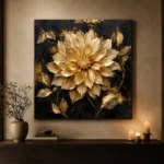 Golden Dahlia Botanical Black & Gold Wall Art Canvas Print - Image 6