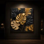 Golden Monstera Botanical Black & Gold Wall Art Canvas Print - Image 8