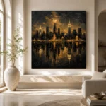 Reflected Skyline Black & Gold Wall Art Canvas Print - Image 10