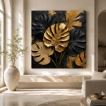 Golden Monstera Botanical Black & Gold Wall Art Canvas Print - Image 9