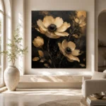 Golden Anemone Botanical Black & Gold Wall Art Canvas Print - Image 10