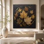 Golden Maple Leaves Botanical Black & Gold Wall Art Canvas Print - Image 10