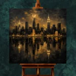 Reflected Skyline Black & Gold Wall Art Canvas Print - Image 2