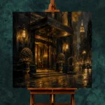 Noir Hotel Entrance Black & Gold Wall Art Canvas Print - Image 2