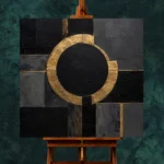 Golden Halo Geometry Black & Gold Wall Art Canvas Print - Image 2