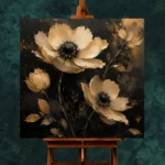 Golden Anemone Botanical Black & Gold Wall Art Canvas Print - Image 2