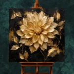 Golden Dahlia Botanical Black & Gold Wall Art Canvas Print - Image 2