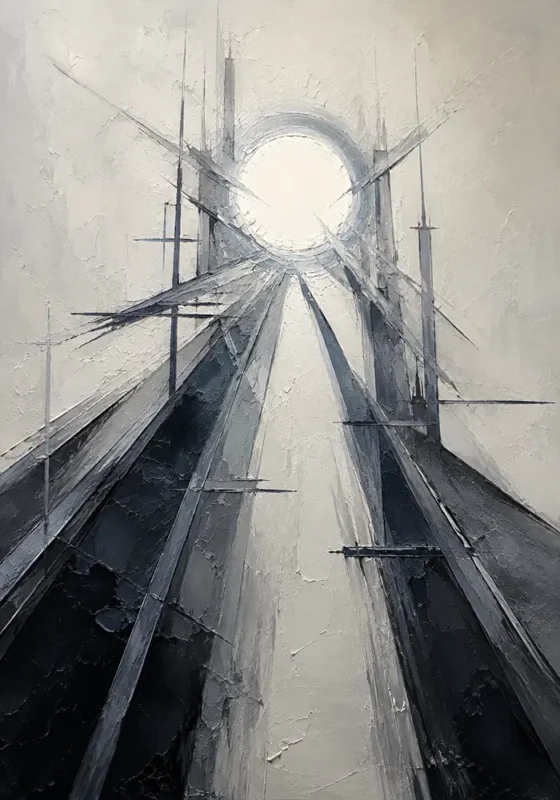 Silver Convergence Abstract Line Artwork Graphite Museum Art Print