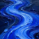 Cobalt Editorial blue abstract art print featuring flowing ribbon-like currents in layered cobalt and azure tones for elegant contemporary interiors