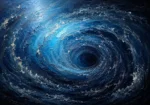 Prussian Night abstract ocean painting print featuring a dramatic ocean whirlpool with layered blue currents for elegant interiors
