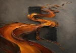 Honey Bronze neutral abstract art print featuring a flowing bronze ribbon with warm architectural tones for elegant interiors