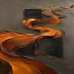 Honey Bronze neutral abstract art print featuring a flowing bronze ribbon with warm architectural tones for elegant interiors