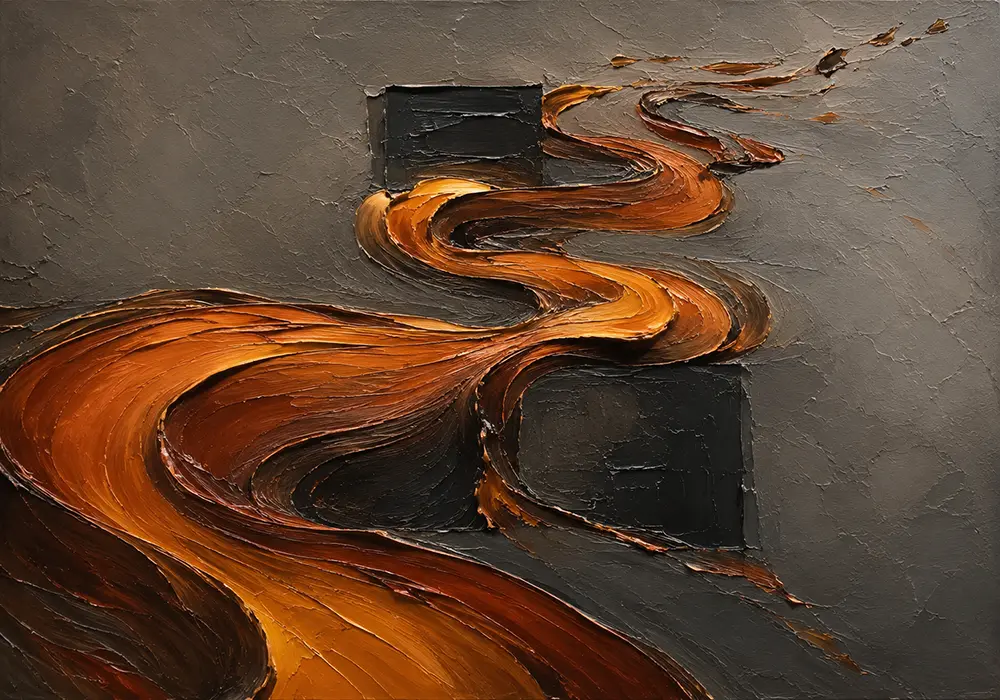 Bronze Meander Neutral Abstract Art Honey Bronze Art Print
