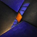 Indigo and saffron abstract geometric artwork print featuring bold angular forms and a radiant central diamond for elegant modern interiors