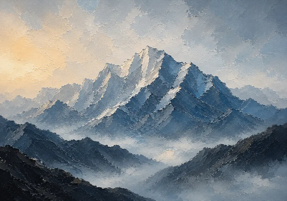 Alpine Reverie Abstract Mountain Painting Dusty Blue Gallery Art Print