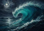 Sea glass abstract coastal art print featuring a curling wave, turquoise highlights, and deep ocean tones for elegant interiors