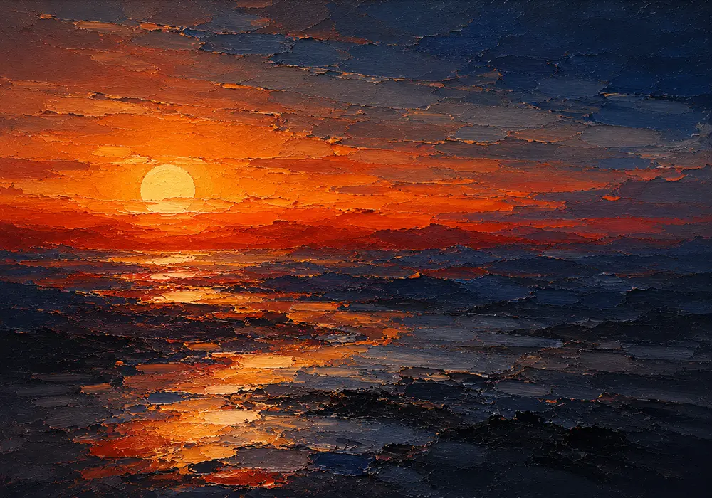 Ember Horizon Abstract Sunset Painting Burnt Orange & Navy Art Print