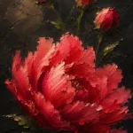 Rose and olive abstract floral wall art print featuring a crimson bloom, layered petals, and elegant botanical forms for interiors