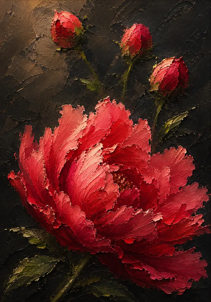 Crimson Reverie Abstract Floral Wall Art Rose & Olive Contrast Art Print