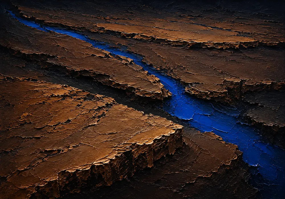 Cobalt Strata Brown Abstract Wall Art Walnut & Blue Art Print