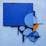 Geometric abstract wall art print featuring cobalt shapes, powder blue fields, and ochre accents for elegant interiors