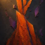 Textured abstract wall art print featuring copper rising forms, plum accents, and layered surfaces for elegant interiors
